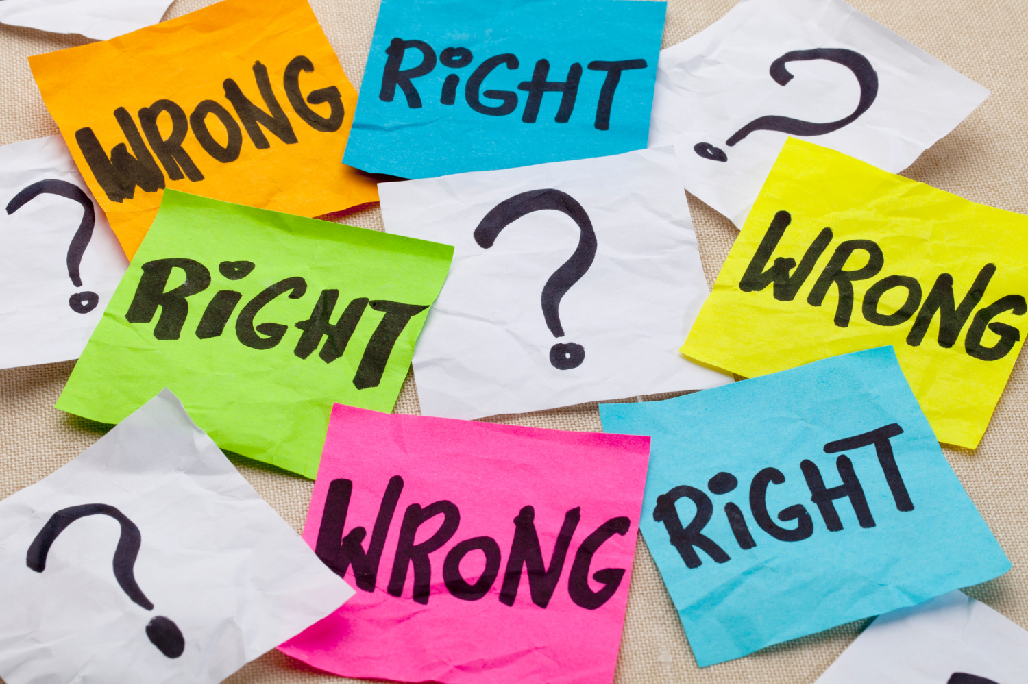 post-it notes with right or wrong written on them